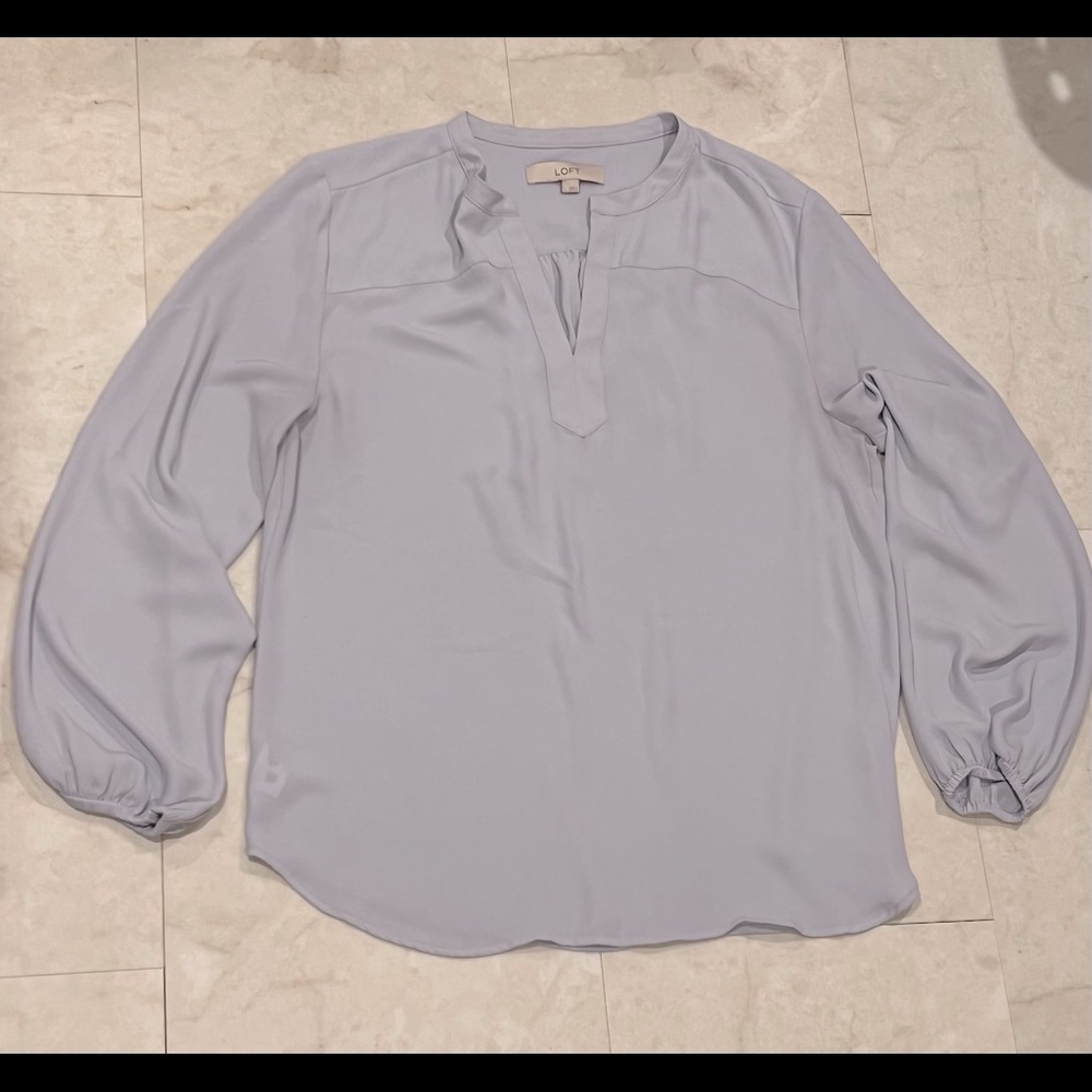 LOFT v neck balloon sleeve light blue blouse